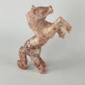 Vintage Pink Onyx 7” Horse Statue Sculpture Rearing